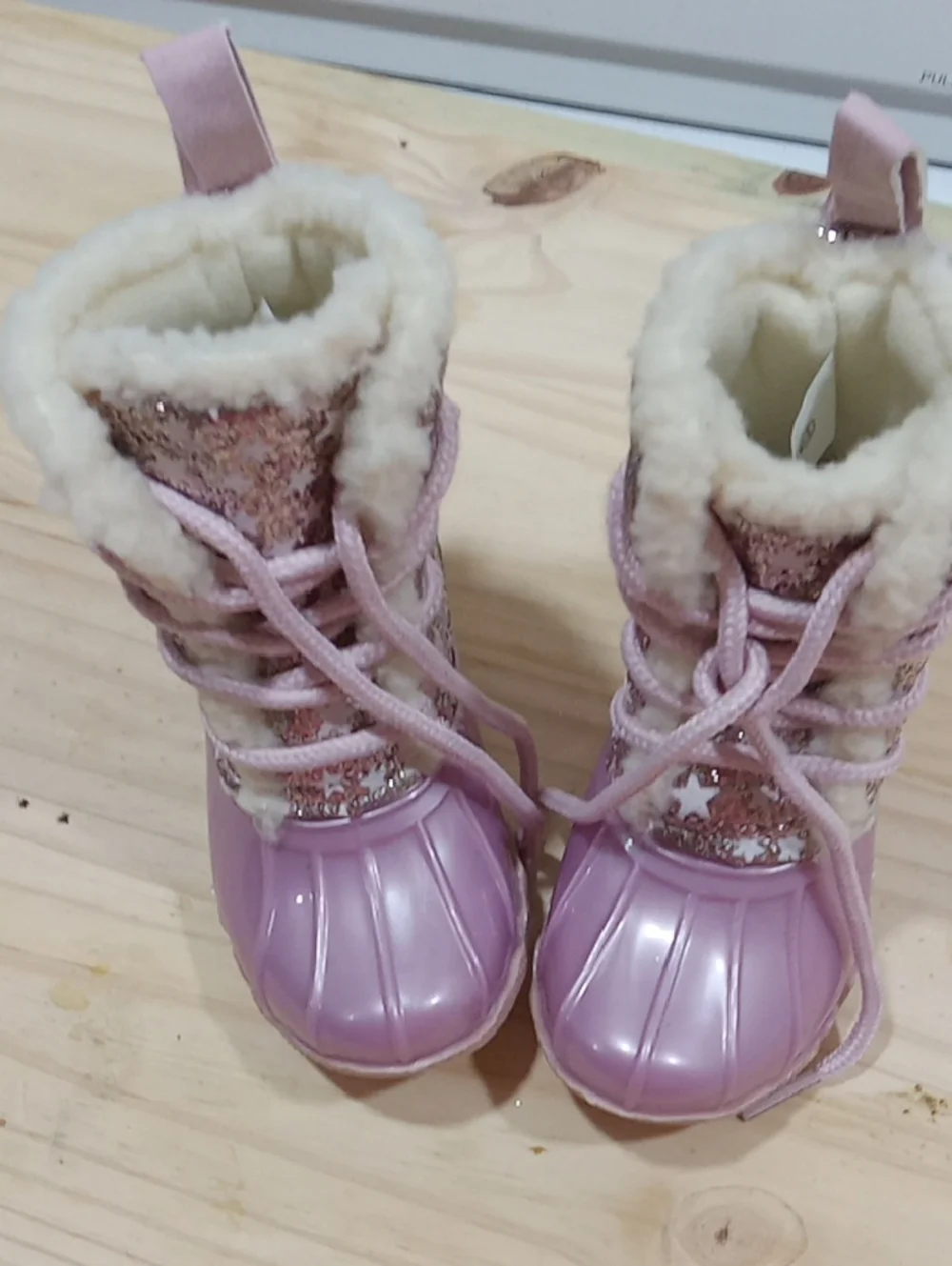 Kids Pink Sparkle Winter Boots with Faux Fur